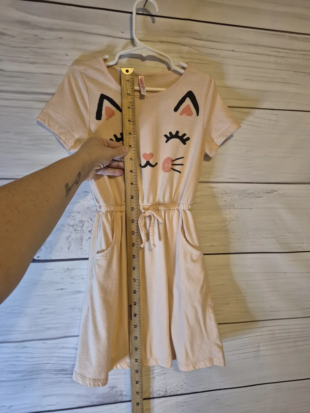 fabkids Peach Cat Face Drawstring Waist Knit Dress